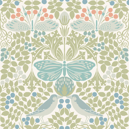 York Wallcoverings Arts and Crafts Butterly Garden Green and Blue Wallpaper  Botanical Blues  Wallpaper - AC9164