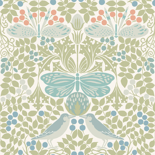 York Wallcoverings Arts and Crafts Butterly Garden Green and Blue Wallpaper  Botanical Blues  Wallpaper - AC9164