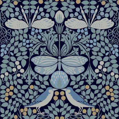 York Wallcoverings Arts and Crafts Butterfly Garden Blue Wallpaper  Botanical Blues  Wallpaper - AC9165