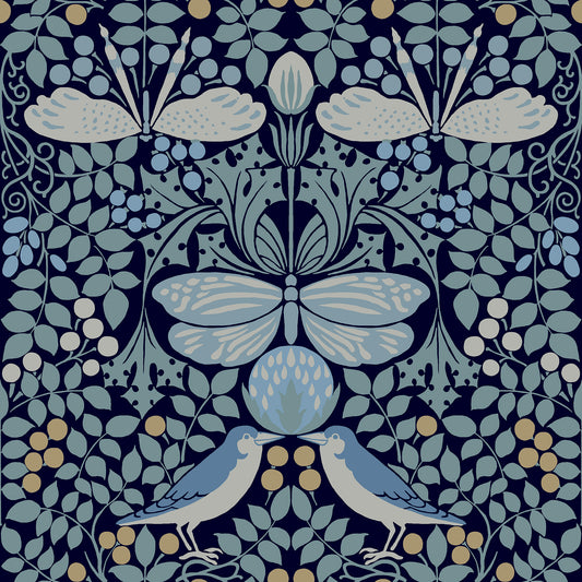 York Wallcoverings Arts and Crafts Butterfly Garden Blue Wallpaper  Botanical Blues  Wallpaper - AC9165