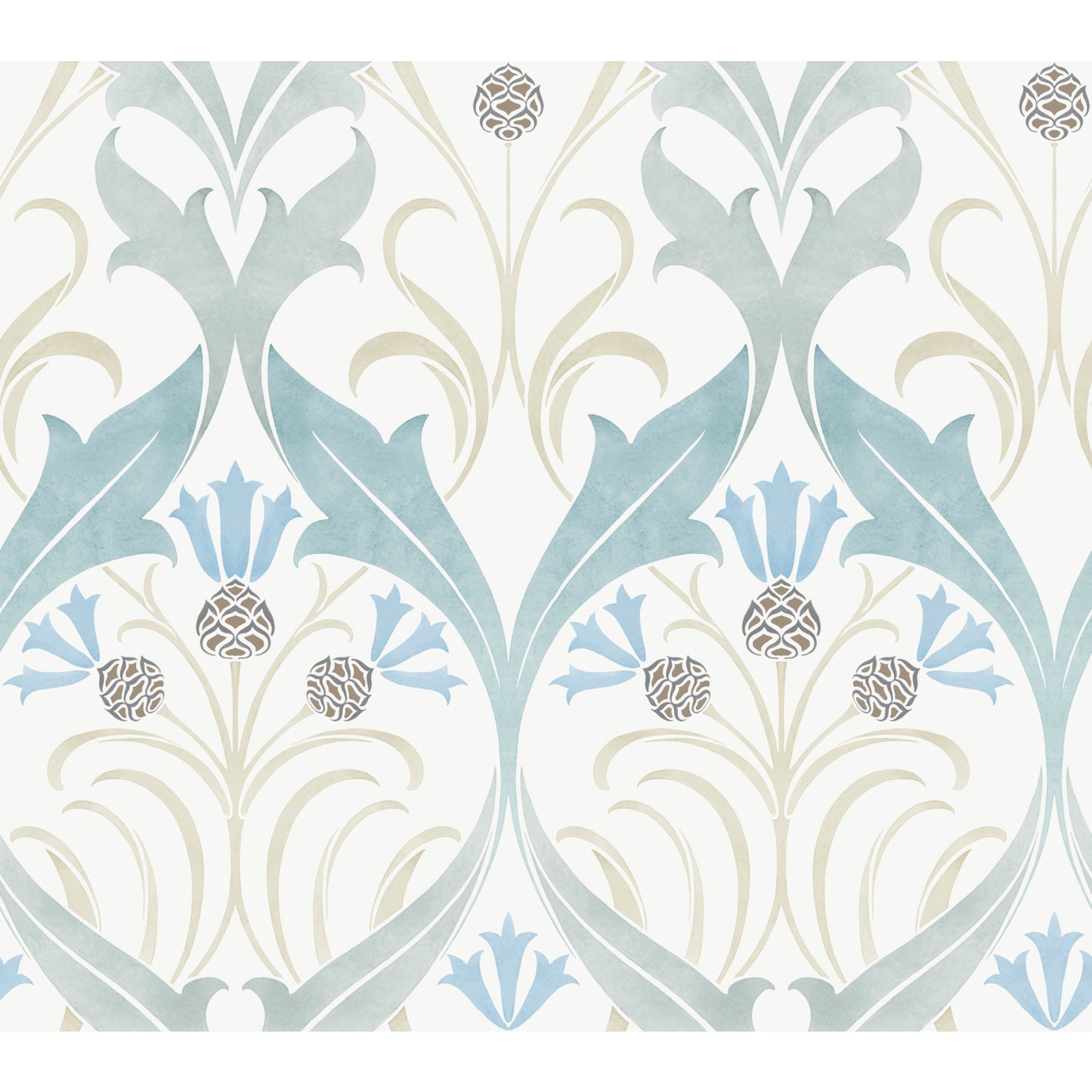 York Wallcoverings Arts and Crafts Pine Cone Ribbon Teal Wallpaper  Florals and Flowers Blues  Wallpaper - AC9171