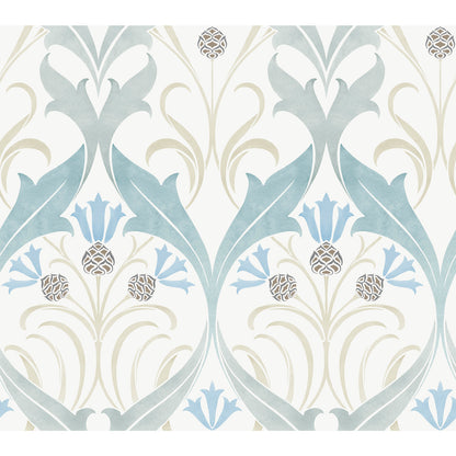 York Wallcoverings Arts and Crafts Pine Cone Ribbon Teal Wallpaper  Florals and Flowers Blues  Wallpaper - AC9171