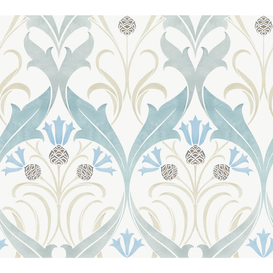 York Wallcoverings Arts and Crafts Pine Cone Ribbon Teal Wallpaper  Florals and Flowers Blues  Wallpaper - AC9171