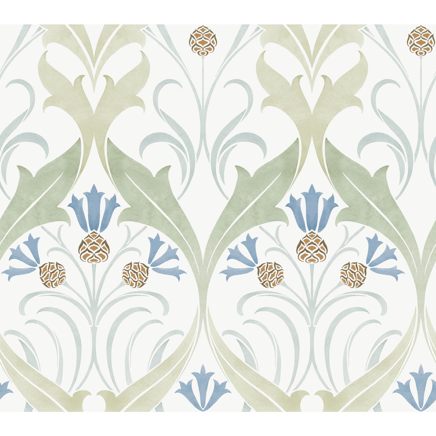York Wallcoverings Arts and Crafts Pine Cone Ribbon Green and Blue Metallic Wallpaper  Florals and Flowers Blues  Wallpaper - AC9173