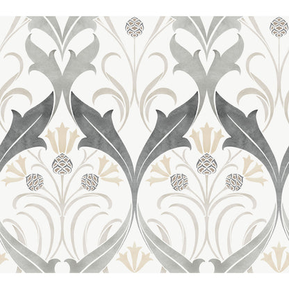 York Wallcoverings Arts and Crafts Pine Cone Ribbon Charcoal Metallic Wallpaper  Florals and Flowers Greys  Wallpaper - AC9174