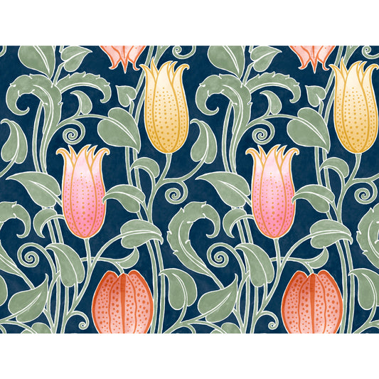 York Wallcoverings Arts and Crafts Canterbury Bells Navy Wallpaper  Florals and Flowers Blues  Wallpaper - AC9203