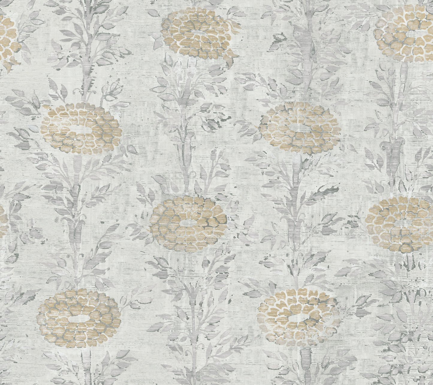 York Wallcoverings Tea Garden II French Marigold White and Gold Wallpaper Eclectic Florals Whites and Off-Whites  Wallpaper - AF6516
