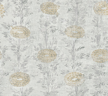 York Wallcoverings Tea Garden II French Marigold White and Gold Wallpaper Eclectic Florals Whites and Off-Whites  Wallpaper - AF6516
