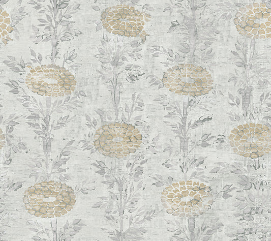 York Wallcoverings Tea Garden II French Marigold White and Gold Wallpaper Eclectic Florals Whites and Off-Whites  Wallpaper - AF6516