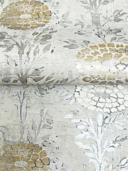 York Wallcoverings Tea Garden II French Marigold White and Gold Wallpaper Eclectic Florals Whites and Off-Whites  Wallpaper - AF6516