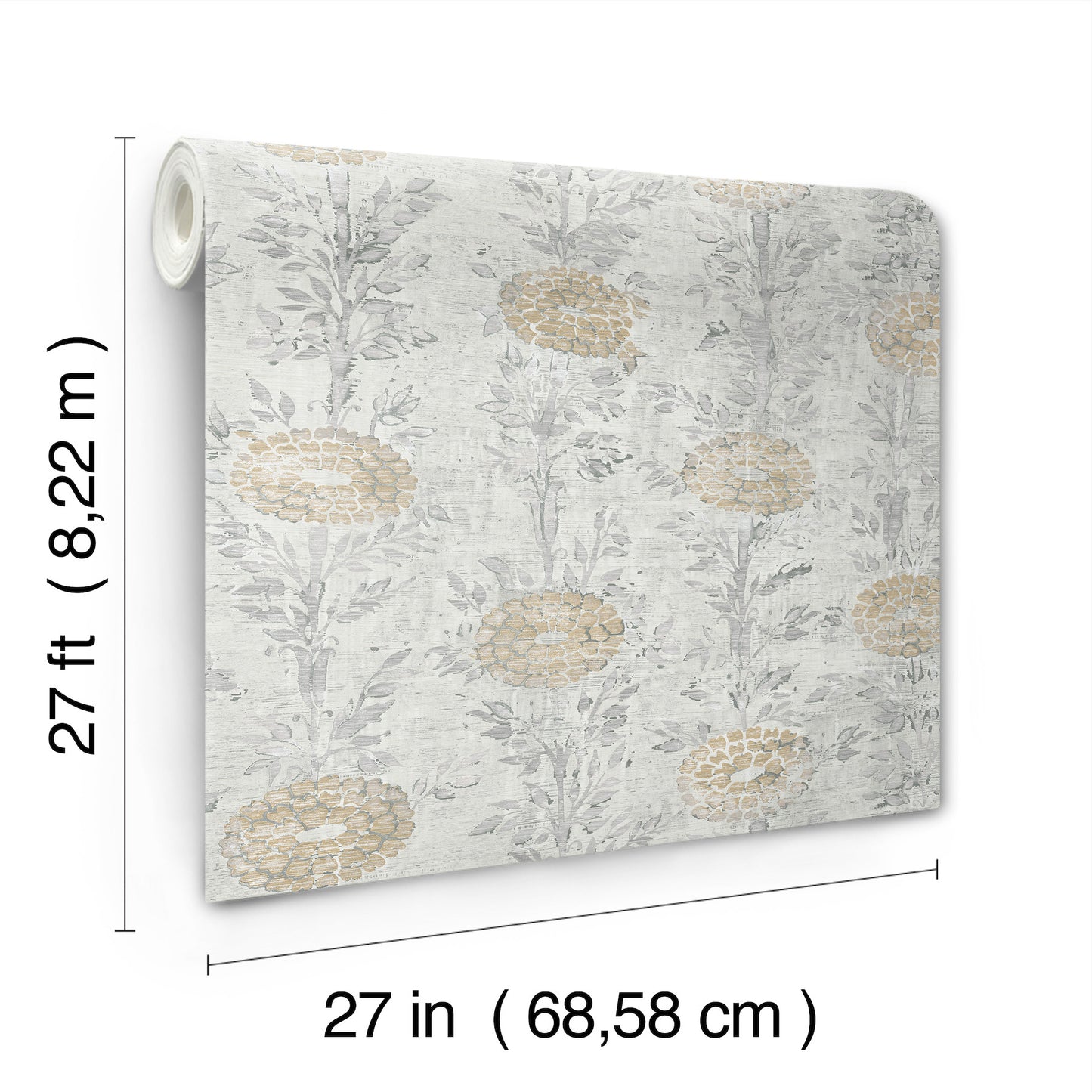 York Wallcoverings Tea Garden II French Marigold White and Gold Wallpaper Eclectic Florals Whites and Off-Whites  Wallpaper - AF6516