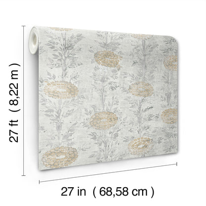 York Wallcoverings Tea Garden II French Marigold White and Gold Wallpaper Eclectic Florals Whites and Off-Whites  Wallpaper - AF6516
