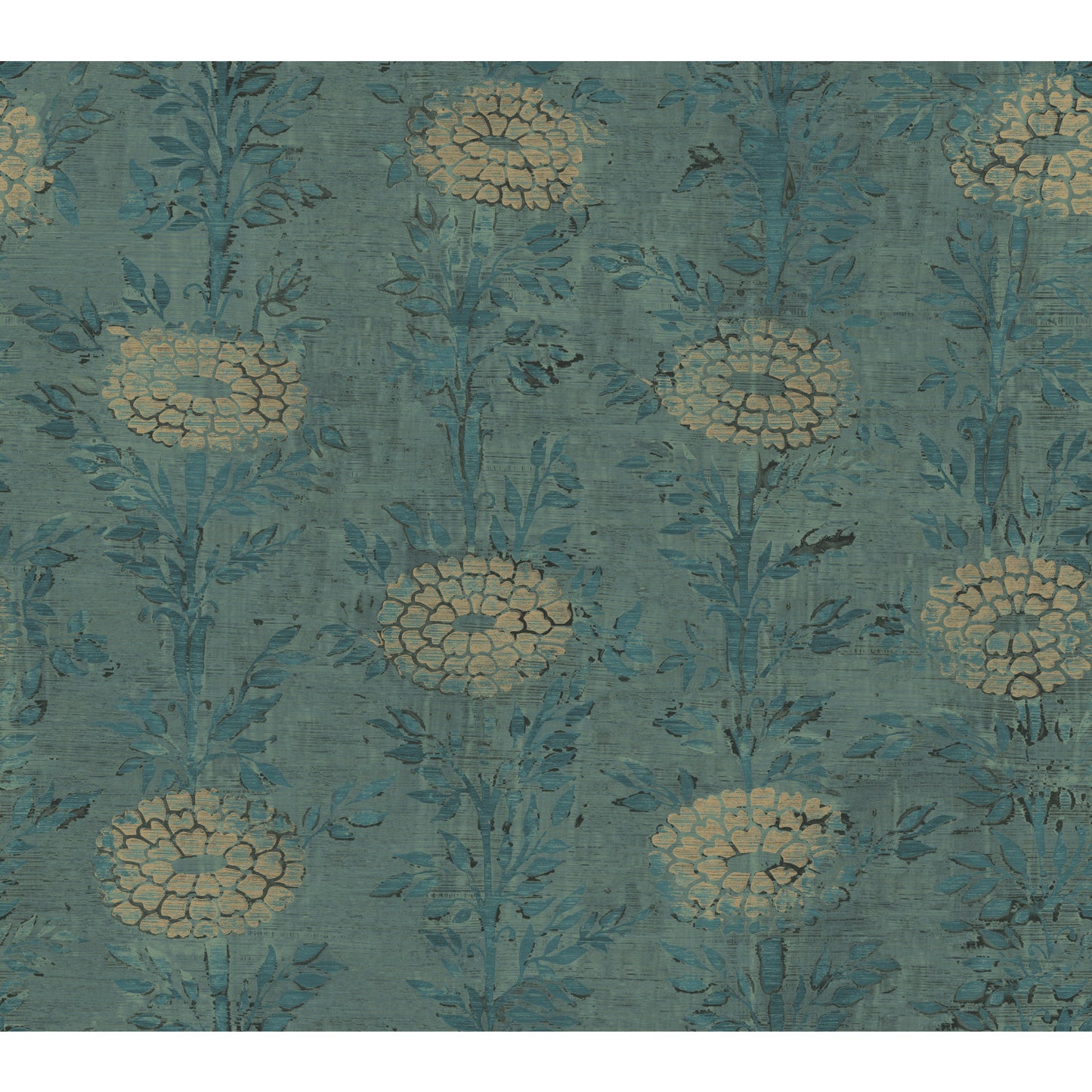 York Wallcoverings Tea Garden French Marigold Teal Green and Gold Wallpaper Eclectic Florals Greens  Wallpaper - AF6519