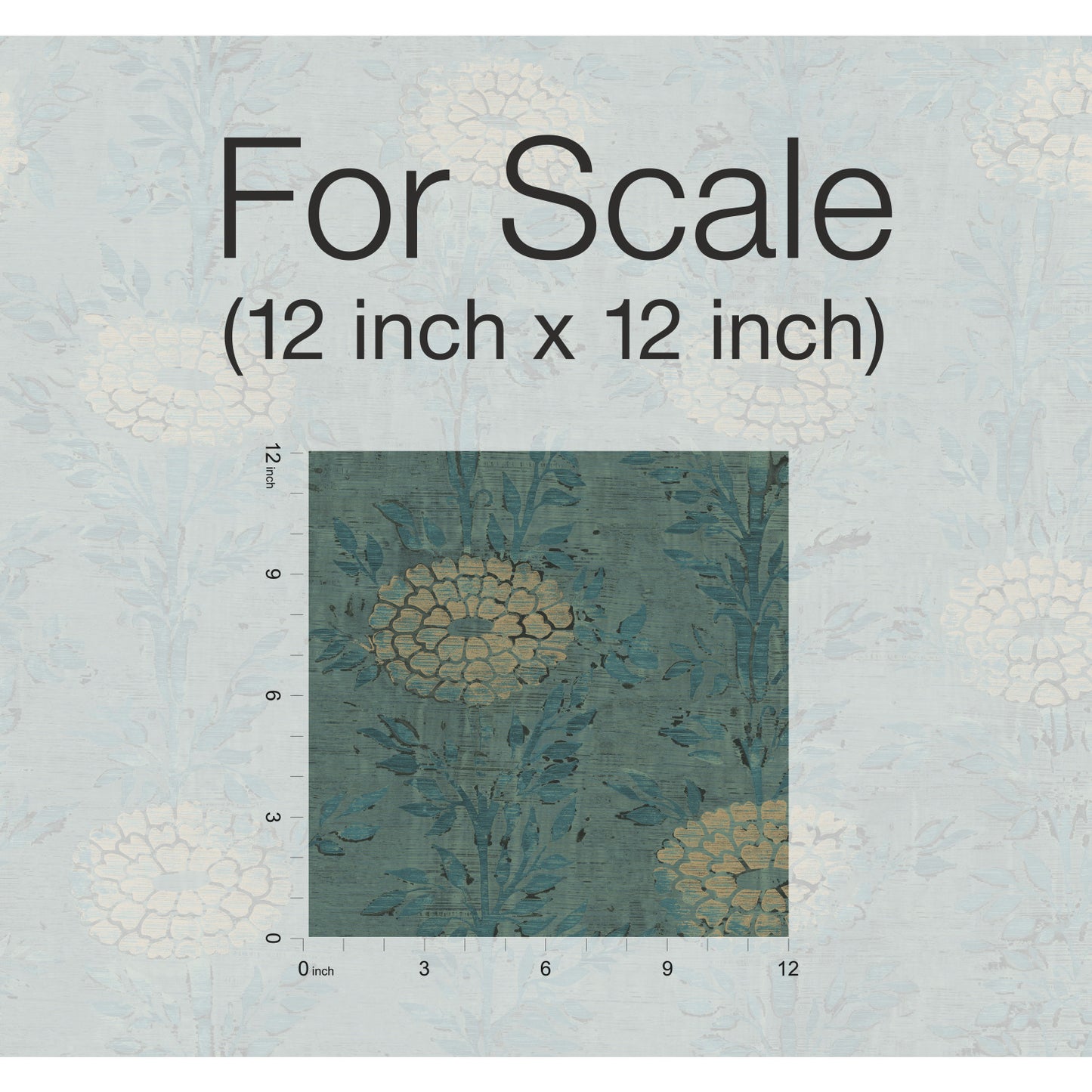 York Wallcoverings Tea Garden French Marigold Teal Green and Gold Wallpaper Eclectic Florals Greens  Wallpaper - AF6519