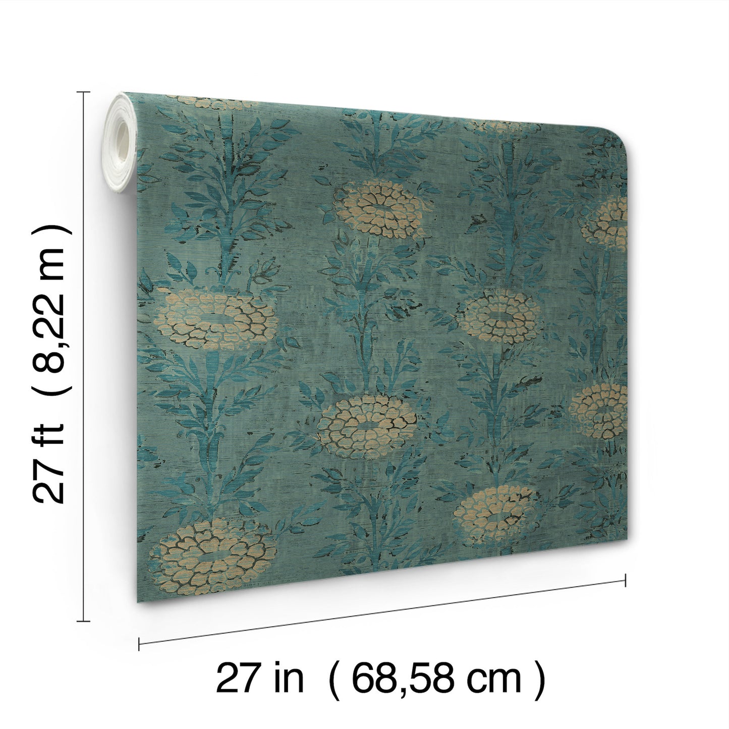 York Wallcoverings Tea Garden French Marigold Teal Green and Gold Wallpaper Eclectic Florals Greens  Wallpaper - AF6519