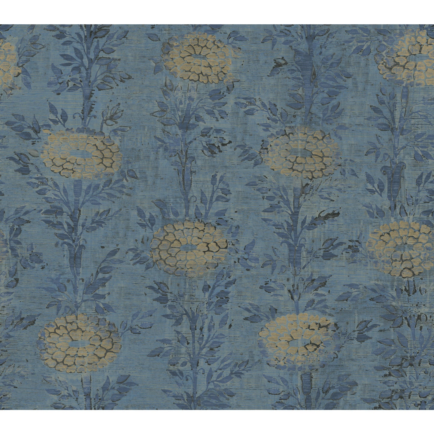 York Wallcoverings Tea Garden French Marigold Denim and Gold Wallpaper Eclectic Florals Blues  Wallpaper - AF6520