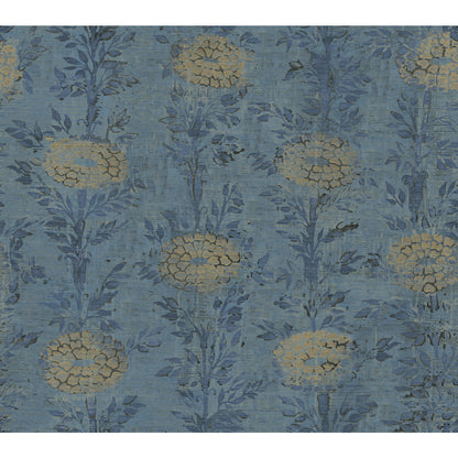 York Wallcoverings Tea Garden French Marigold Denim and Gold Wallpaper Eclectic Florals Blues  Wallpaper - AF6520