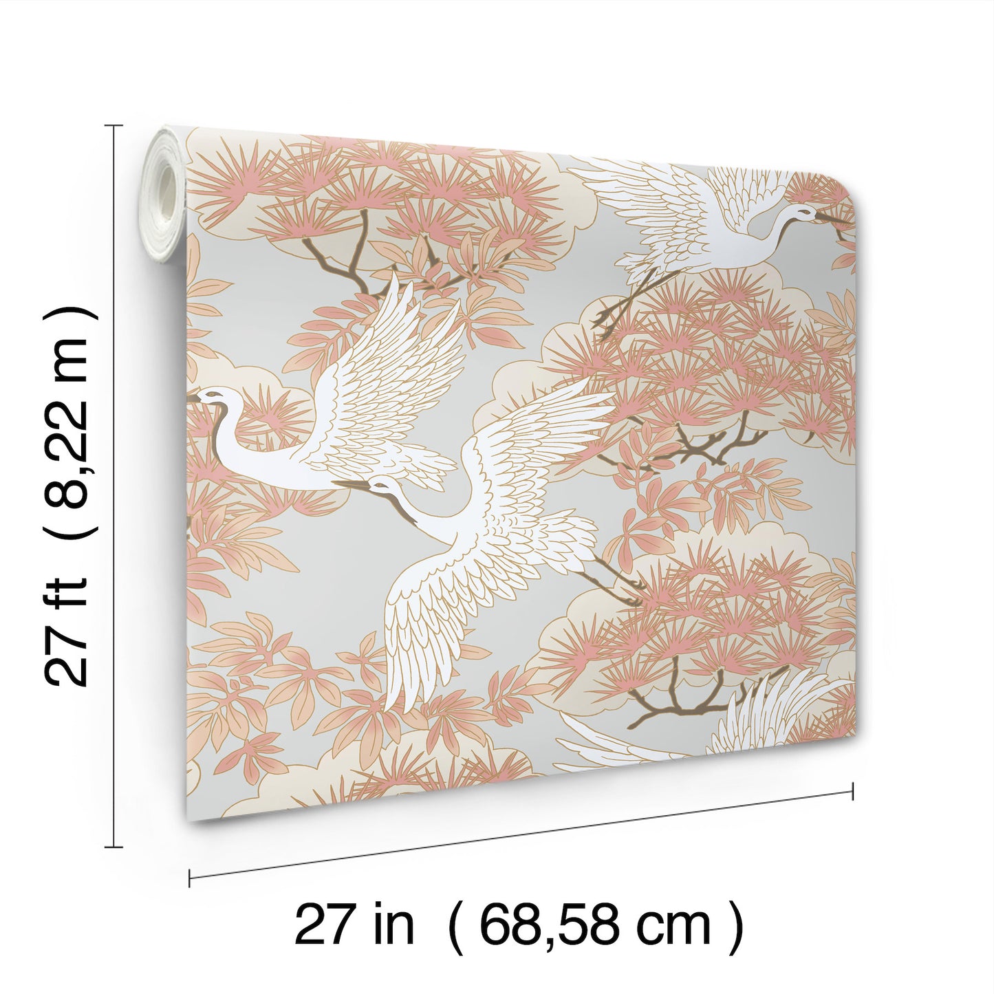 York Wallcoverings Tea Garden II Sprig and Heron Coral Wallpaper Traditional Botanical Greys  Wallpaper - AF6590