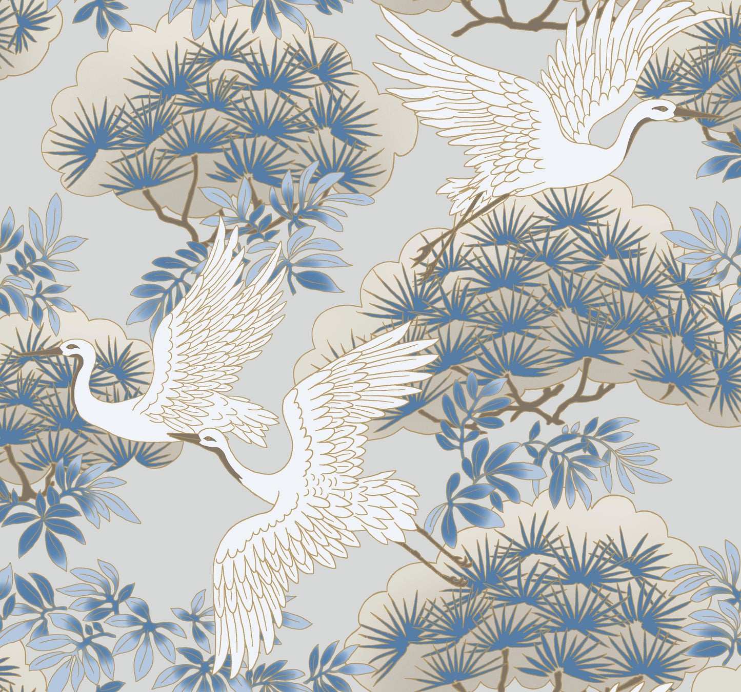 York Wallcoverings Tea Garden Sprig and Heron Light Blue Wallpaper Traditional Botanical Blues  Wallpaper - AF6591