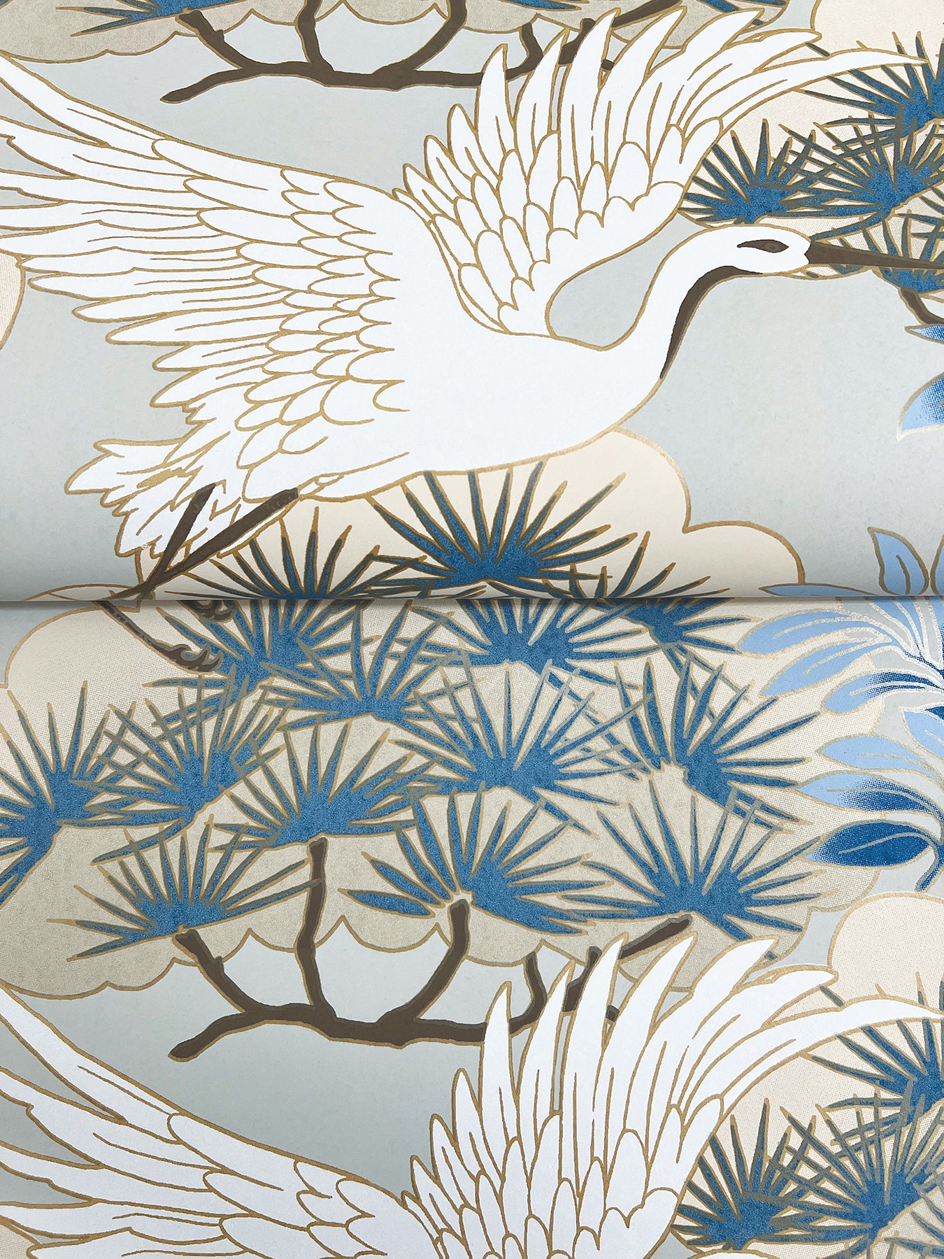 York Wallcoverings Tea Garden Sprig and Heron Light Blue Wallpaper Traditional Botanical Blues  Wallpaper - AF6591