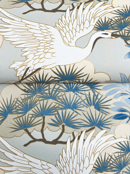 York Wallcoverings Tea Garden Sprig and Heron Light Blue Wallpaper Traditional Botanical Blues  Wallpaper - AF6591