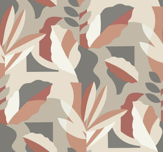 York Wallcoverings Artistic Abstracts Papier Colle Brick Wallpaper Bohemian Botanical Reds  Wallpaper - AG2001