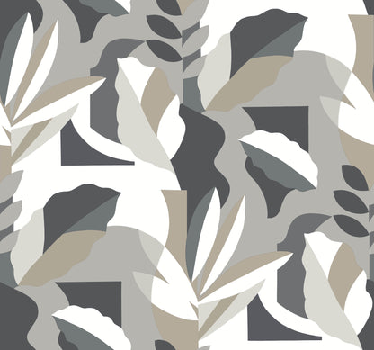 York Wallcoverings Artistic Abstracts Papier Colle Black & White Wallpaper Botanical Botanical Black & White   - AG2003