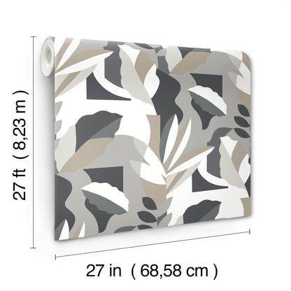 York Wallcoverings Artistic Abstracts Papier Colle Black and White Wallpaper Bohemian Botanical Greys  Wallpaper - AG2003