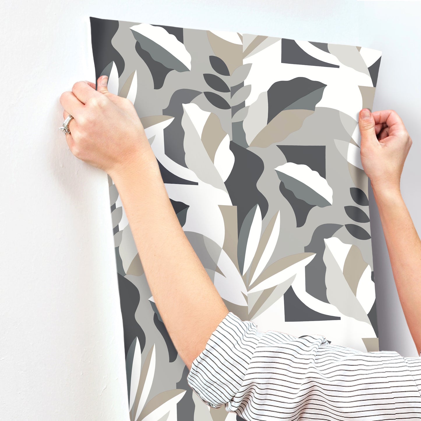 York Wallcoverings Artistic Abstracts Papier Colle Black and White Wallpaper Bohemian Botanical Greys  Wallpaper - AG2003