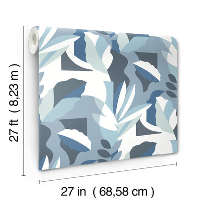 York Wallcoverings Artistic Abstracts Papier Colle Blue Wallpaper Bohemian Botanical Blues  Wallpaper - AG2004