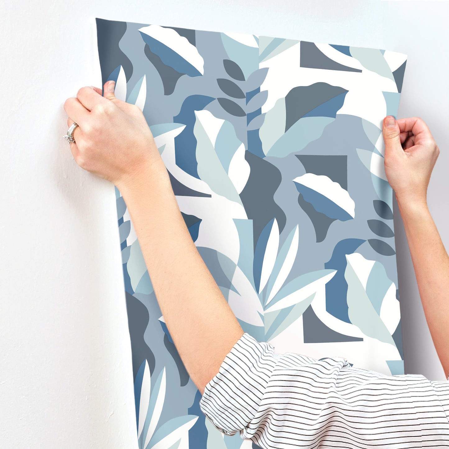 York Wallcoverings Artistic Abstracts Papier Colle Blue Wallpaper Bohemian Botanical Blues  Wallpaper - AG2004