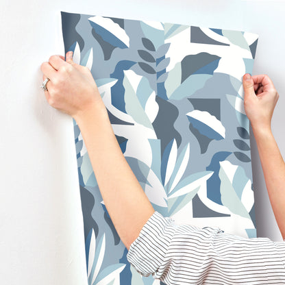 York Wallcoverings Artistic Abstracts Papier Colle Blue Wallpaper Bohemian Botanical Blues  Wallpaper - AG2004