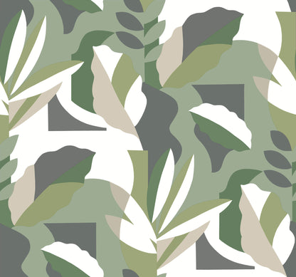 York Wallcoverings Artistic Abstracts Papier Colle Green Wallpaper Bohemian Botanical Greens  Wallpaper - AG2005