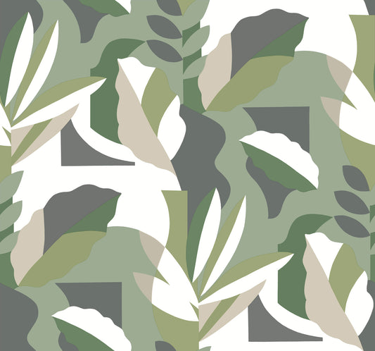 York Wallcoverings Artistic Abstracts Papier Colle Green Wallpaper Bohemian Botanical Greens  Wallpaper - AG2005
