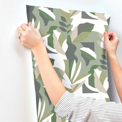York Wallcoverings Artistic Abstracts Papier Colle Green Wallpaper Bohemian Botanical Greens  Wallpaper - AG2005