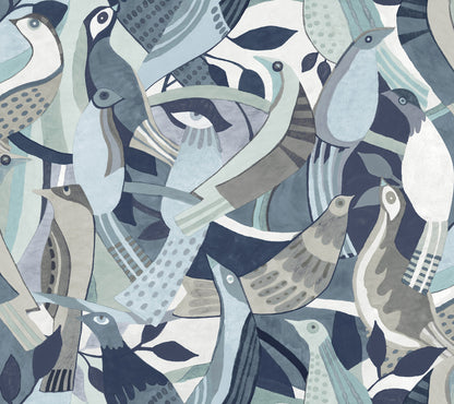York Wallcoverings Artistic Abstracts Fauvist Flock Blue Wallpaper Eclectic Animals Blues  Wallpaper - AG2015