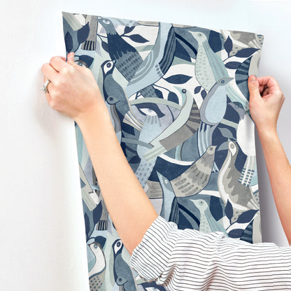 York Wallcoverings Artistic Abstracts Fauvist Flock Blue Wallpaper Eclectic Animals Blues  Wallpaper - AG2015