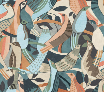 York Wallcoverings Artistic Abstracts Fauvist Flock Coral & Aqua Wallpaper Animals Animals Coral & Aqua   - AG2016