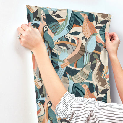 York Wallcoverings Artistic Abstracts Fauvist Flock Coral & Aqua Wallpaper Animals Animals Coral & Aqua   - AG2016