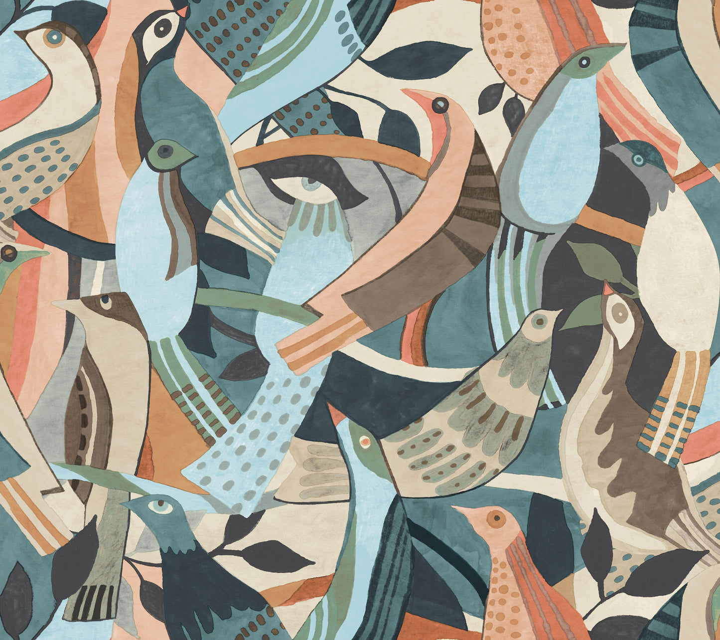 York Wallcoverings Artistic Abstracts Fauvist Flock Coral and Aqua Wallpaper Eclectic Animals Blues  Wallpaper - AG2016