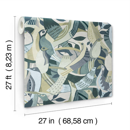 York Wallcoverings Artistic Abstracts Fauvist Flock Green Wallpaper Eclectic Animals Greens  Wallpaper - AG2017