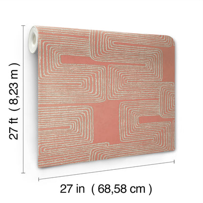 York Wallcoverings Artistic Abstracts Zulu Thread Coral and Glint Wallpaper Bohemian Bohemian Pinks  Wallpaper - AG2031