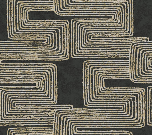York Wallcoverings Artistic Abstracts Zulu Thread Black and Gold Wallpaper Bohemian Bohemian Blacks  Wallpaper - AG2032