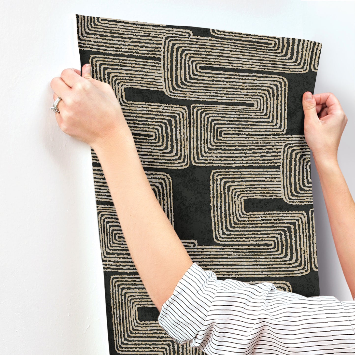 York Wallcoverings Artistic Abstracts Zulu Thread Black and Gold Wallpaper Bohemian Bohemian Blacks  Wallpaper - AG2032