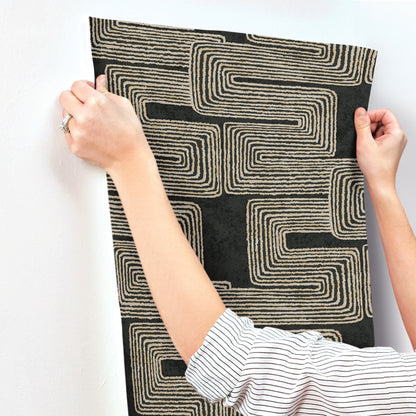 York Wallcoverings Artistic Abstracts Zulu Thread Black & Gold Wallpaper Bohemian Bohemian Black & Gold   - AG2032