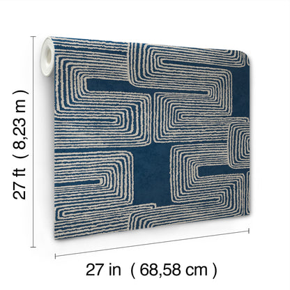 York Wallcoverings Artistic Abstracts Zulu Thread Midnight and Silver Wallpaper Bohemian Bohemian Blues  Wallpaper - AG2033