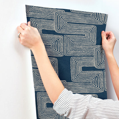 York Wallcoverings Artistic Abstracts Zulu Thread Midnight & Silver Wallpaper Bohemian Bohemian Midnight & Silver   - AG2033