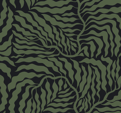 York Wallcoverings Artistic Abstracts Fern Fronds Black and Green Wallpaper Modern Botanical Greens  Wallpaper - AG2061