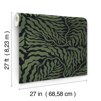 York Wallcoverings Artistic Abstracts Fern Fronds Black and Green Wallpaper Modern Botanical Greens  Wallpaper - AG2061