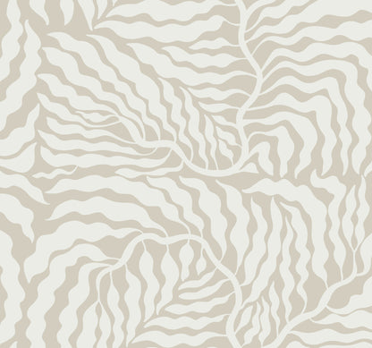York Wallcoverings Artistic Abstracts Fern Fronds Taupe and White Wallpaper Modern Botanical Beiges  Wallpaper - AG2063